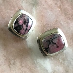 Vintage GFMW rhodonite cabochons sterling, post earrings